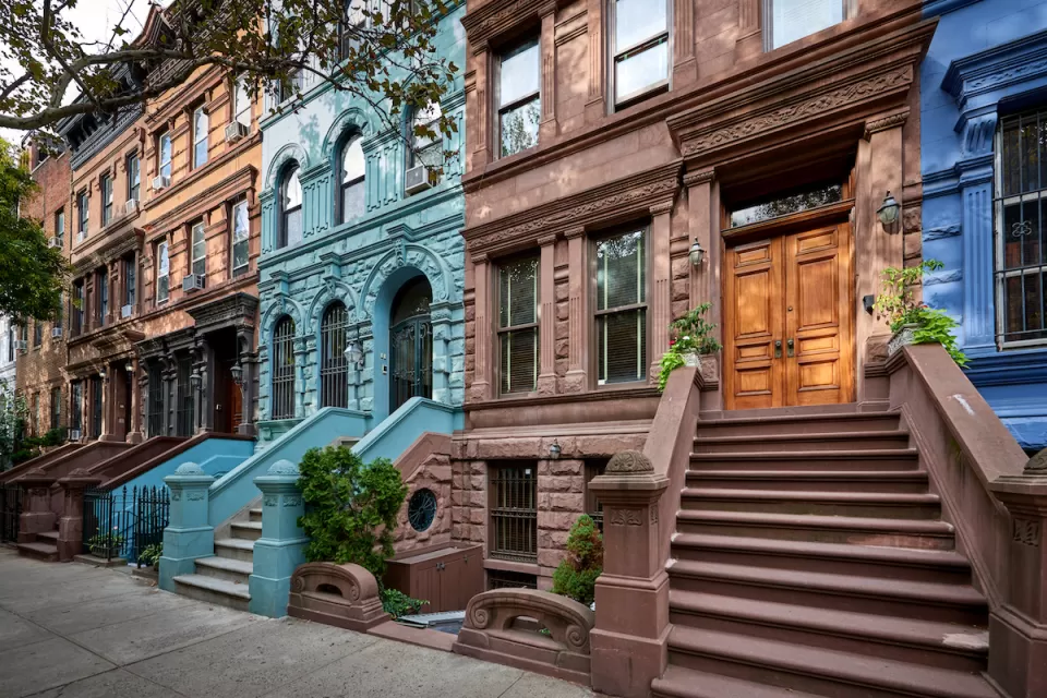 Colorful historic brownstones in New York City